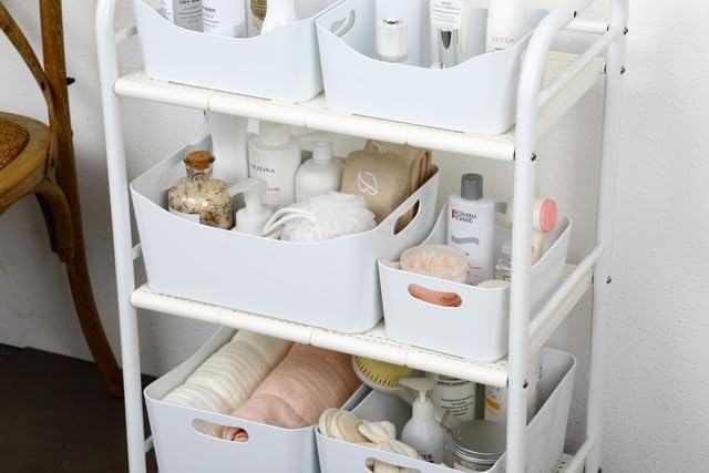 YBM HOME Organizadores de plástico abiertos y cestas de almacenamiento para cocina, despensa, baño bajo el fregadero, juguetes, contenedores para almacenamiento de alimentos (Mediano - Paquete de 2, Blanco) miniatura 5