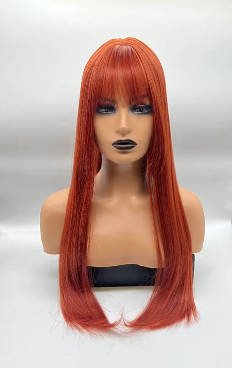 Miniatura 5 de ALISON - Peluca larga y lacia con flequillo completo, color naranja cobrizo, sin pegamento, pelucas de cabello largo para mujeres, pelucas