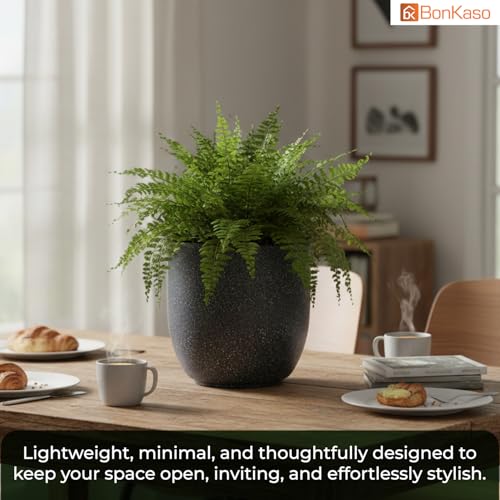Image of BonKaso 8 Inch Jaguar Round Plant Pots | Highly Durable & Lightweight Polymer Planter for Indoor & Outdoor Use | Flower Pot (Gamla /Gamale) for Home, Office, Garden, Living Room & Balcony (Dark Grey)