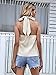 Verdusa Women's Backless Ruched Tie Back Sleeveless Satin Tank Halter Top Beige M