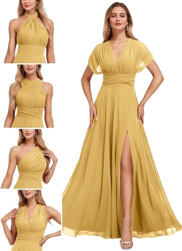 Women's Convertible Infinity Bridesmaid Dress with Slit Long A-line Chiffon Multi-Way Formal Dress