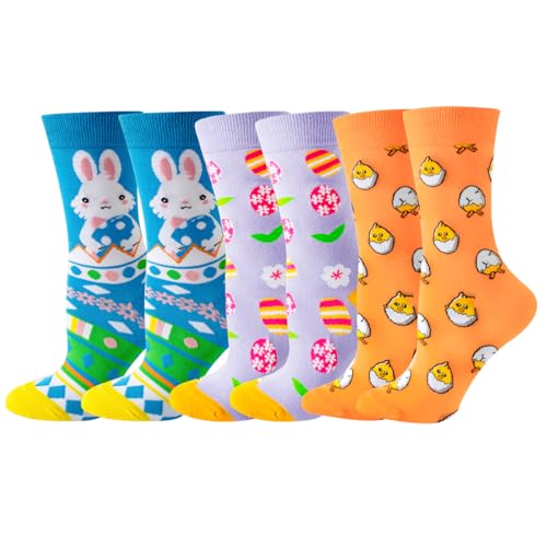 GTJEOI 3 Paia Pasqua Calzini Donna, Calzini Divertenti Regali di Pasqua per Donne, Divertenti Calzini Pasquali, Calzini Fantasia da Pasquale per Adulti, Taglia Unica, 36-43 (B1)