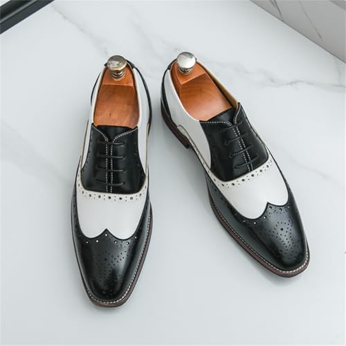 Men's Genuine Leather Lace Up Wingtip Brogue Oxford Dress Shoes Two-Tone Patchwork Punched Round Toe Derby Shoes for Business Wedding Party Formal Event2