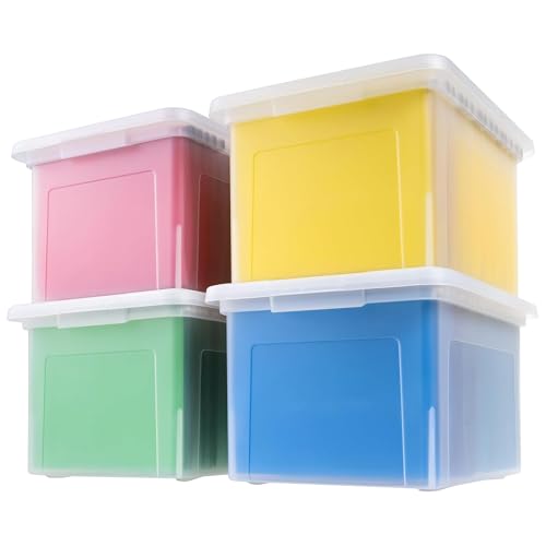 Image of IRIS USA File Box, Plastic File Organizer with Lids for Letter /Legal File, Portable Document Box For Moving, Storage Bin with Durable and Secure Lid, Stackable Nestable BPA-Free, Clear 35 Qt. 8 Pack