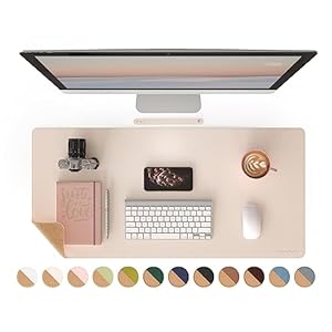 RENMTURE Dual-Sided Mouse Pad, Natural Cork & PU Leather Large Desk Pad for Office and Home Work, Desk Protector Non-Slip, Waterproof, Easy Clean (Apricot, 36″x17″)