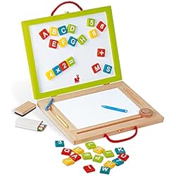 Janod - Pizarra Mágica 4 en 1, en Madera, Multiactividad, con Accesorios y 42 Imanes, Aprendizaje de La Lectroescritura - Desde Los 3 Años, J05014