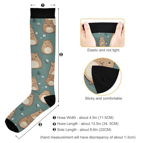Image of Pigsaly Womens Compression Socks Yellow Stars Funny Brown Capybara Knee High Socks Athletic Tube Sock Outdoor Sport Socks