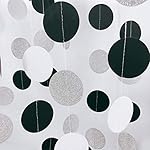 Black White Hanging Paper Party Garlands Glitter Silver Circle Dots Baby Shower Birthday Ceiling Hangings Wedding Bridal Shower Halloween Party Decorations, 26ft - Image 3