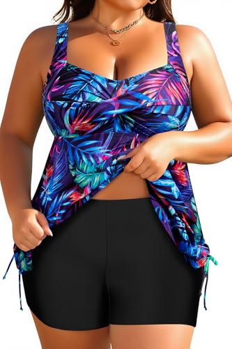Aqua Eve Women Plus Size Tankini Swimsuit Two Piece Flowy Swimdress Bathing Suits with Shorts