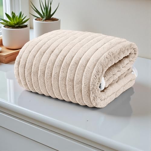 Image of MAXOSHINE Microfiber Towels for Bath-Stripes Bath Towel for Men and Women-Soft Coral Fleece Zero Twist Towel with Hook 400 GSM Quick Dry Super Absorbent-70 x 140 cm (1, Beige)