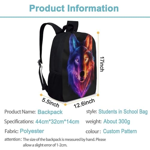 Unisex Backpack with Double Zippers, Comfortable Colorful Wolf Dog Bookbag, Backpacks for Travel Accessories3