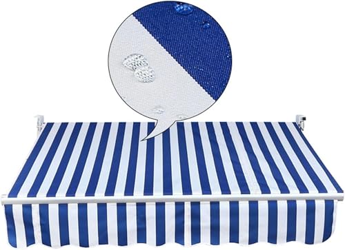 Manual Awning Replacement Fabric Retractable Outdoor Patio Garden Polyester Canopy, Cover, Sun Shade, Shelter for Yard, Deck, Balcony Blue/White Stripes (Including Awning Fabric only)