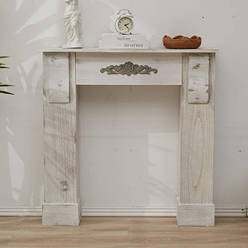 Rebecca Mobili Kaminkonsole Kaminumrandung Paulownienholz Grau Holz klassisch Wohnzimmer- Maße HxBxT: 98, 5×96, 5×22, 5- Art. RE4864-3