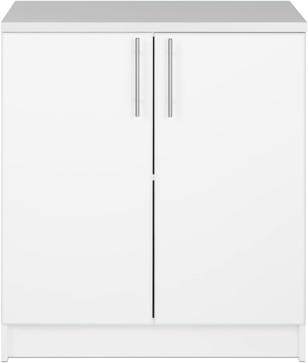 Prepac Elite 32" White Storage Cabinets, Bathroom & Kitchen Organizers with Shelves, 16-18" Deep x 32" Wide x 36-65" Tall