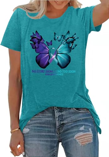 PECHAR Suicide Awareness Shirt Women Suicide Prevention Shirts Butterfly Graphic Mental Health Tshirt Therapist Tee Top