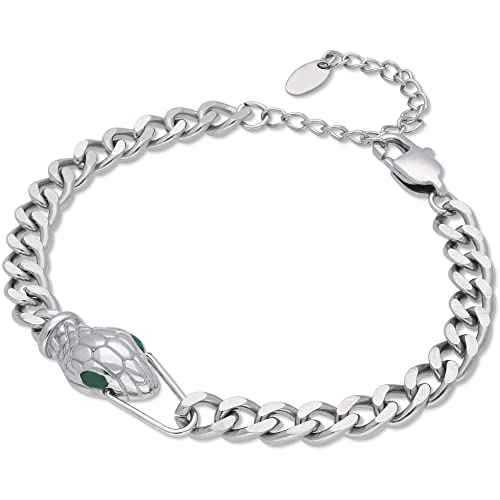 GioiaPura Lylium, Collezione Spire - Bracciale Donna a Catena con Testa di Serpente e Occhio con zircone Verde. in Acciaio Anallergico Color Argento Idea Regalo Compleanno/Natale/Amicizia/Amore