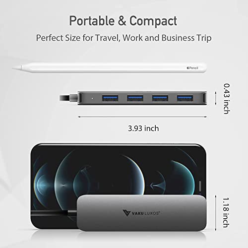 Image of Vaku Luxos USB Hub Type C Ultros 4IN1 multiport USB 3.0 High-Speed Adapter connector (5GBPS) data transfer Converter Extension, docking station USB A Port Compatible with Macbook Air Pro (M1, M2 etc), iPad Pro Air, Laptop, and Other Type C Mobile & Devices