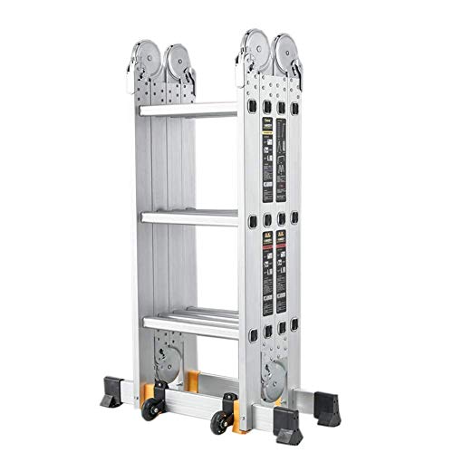 MNBV Escalera retráctil telescópica multipropósito Plateada para Bricolaje al Aire Libre, Escalera de extensión Plegable de Aluminio con Barra estabilizadora y Ruedas (tamaño: 4 Pliegues y Tiempo