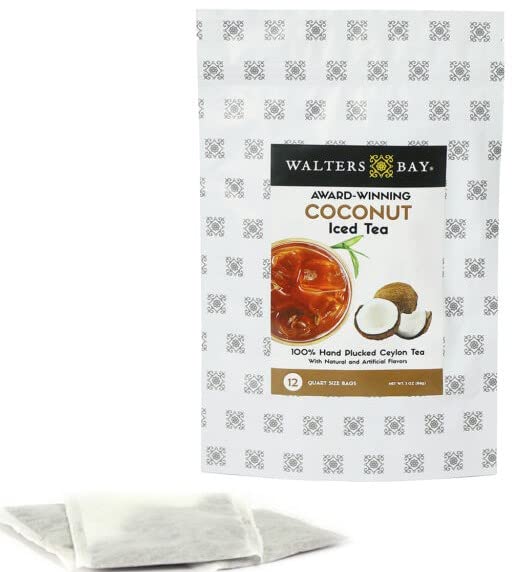 Miniatura 3 de Walters Bay Té helado de coco  Bolsas de té de tamaño de 12 cuartos de galón, té de Ceilán, sin azúcar, sabor a coco, 100% arrancado a mano, té negro