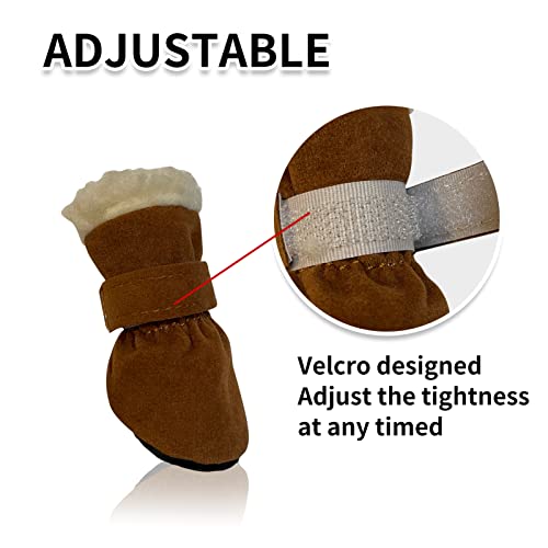 Aufeeky Dog Boots, Fleece Dog Shoes For Small Dogs, Anti-Slip Sole Dog Boots & Paw Protectors, Dog Winter Snow Booties For Outdoor Walking Running #TOP4