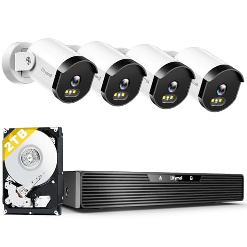 Home Security Camera System, 3K/5MP Wired 4-Cam Kit with AI Human/Vehicle Detection, Color Night Vision, 2-Way Audio, 4K 8CH NVR with 2TB HDD for 24/7 Recording, Remote Access, No Monthly Fee