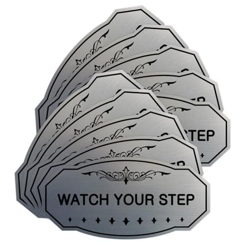 Signs ByLITA Victorian Watch Your Step Wall or Door Sign | Durable Material & Easy Installation | Safety Signage (Brushed Silver) - Small 10 Pack