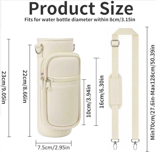 Image of Water Bottle Holder with Strap, Insulated Crossbody Sling Bag, Carrier with Phone Pocket for Walking Hiking Camping Fishing, Beige 01, 32oz Long, Sporty