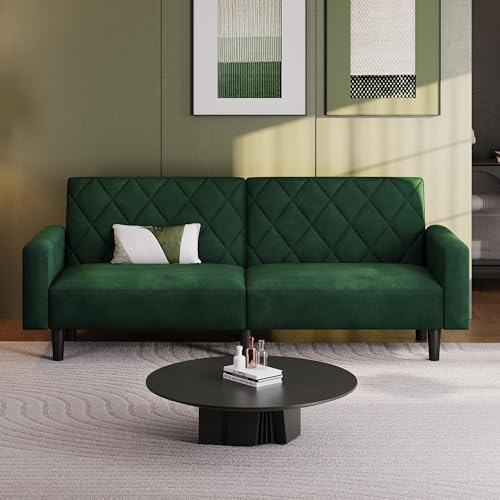 Yaheetech 2 Sitzer Sofa, 159cm Polstersofa aus Samtstoff, Kleine Sofacouch, 140,5 × 94 cm Liegefläche, Doppelsofa für Wohnzimmer/Schlafzimmer, Grün