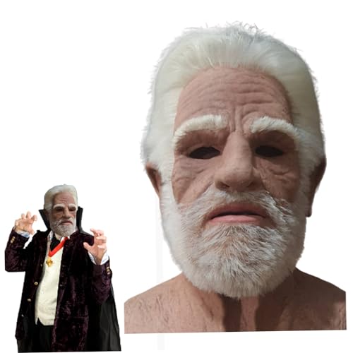 Masque de vieil homme Halloween avec rides du visage et cheveux blancs réalistes en latex
