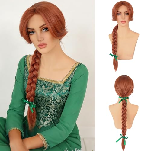 Guree Hair Long Braided Reddish Brown Wig for Women Costume Heat Resistant Synthetic Auburn Wig for Cosplay Halloween Party