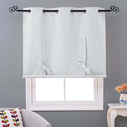 Nicetown Balloon Bathroom Window Curtains - Blackout Window Treatment Decorative Curtains Thermal Insulated Tie Up Blind For Kitchen/Small Window (1 Panel, 46 Inches W X 63 Inches L, Greyish White) #TOP2