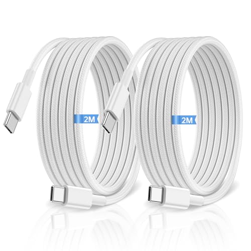 USB C to USB C Charger Cable 2M 60W Type C Cable Lead Fast Charging Phone Charger USB C iPhone Cable for Apple iPhone 17 16 15 Series MacBook iPad Pro/Air Samsung Galaxy S26/S25 Google Pixel 2Pack