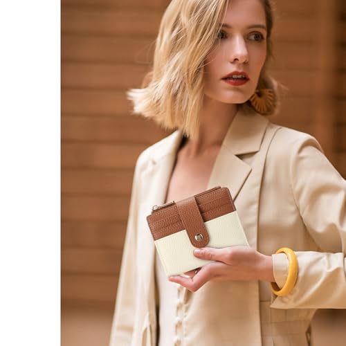 Image of GOIACII Small Women's Wallet Cute Credit Card Holder RFID Blocking Leather Billfold Beige Brown