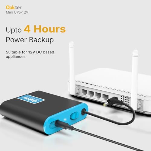 Image of Oakter Mini UPS for 12V WiFi Router Broadband Modem | Backup Upto 4 Hours | WiFi UPS Power Backup During Power Cuts | UPS Broadband Modem | Current Surge & Deep Discharge Protection