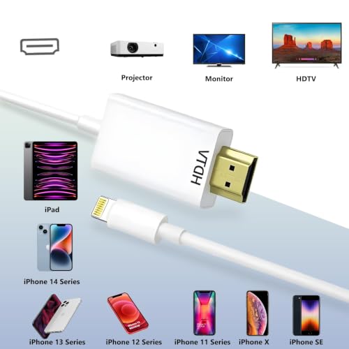 Image of KikoSaka Lightning to HDTV Cable for iPhone Digital AV Adapter 1080P HD Video Sync Screen Connector iPhone to HDTV for TV Projector Monitor 6.6FT Support iOS 18 (Pack of 2)