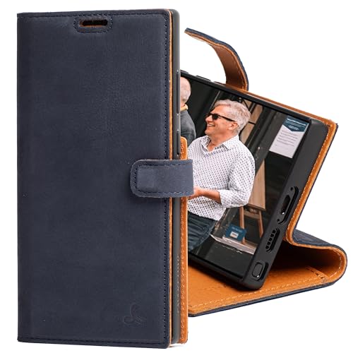 Snakehive Samsung Galaxy S23 Ultra Leather Case | Genuine Leather Wallet Phone Case with Card Holder | Flip Folio Case/Cover with Stand | Compatible with Samsung Galaxy S23 Ultra | (Navy)