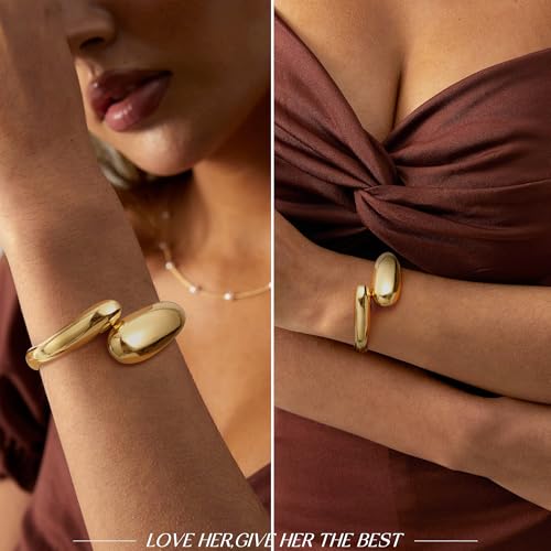 Chunky Gold Bracelet Gold Cuff Bangle Bracelets for Women Non Tarnish Teen Girl Gifts Trendy Stuff Wide Hinged Irregular Twisted Bangle Christmas Stocking Stuffers Minimalist Birthday Anniversary Jewelry