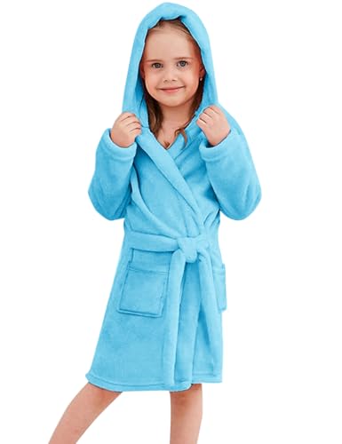 Image of Umeyda Girls & Women Fleece Hooded Robes, Soft Fuzzy Bathrobe Warm Plush Fluffy Bath Robe for Kids Womens