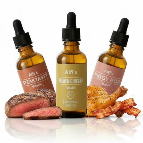 Appetitanreger für Hunde & Katzen – 3er Set Geschmacksöl Steak, Speck & Huhn – zur Unterstützung der Futterakzeptanz – mit Omega 3-6-9 420 Portionen
