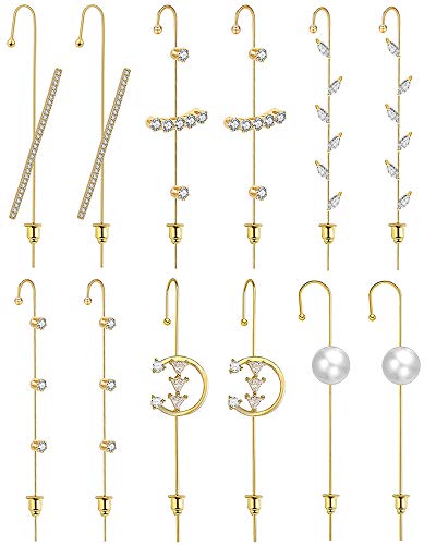 6 Pairs Ear Wrap Crawler Hook Earrings, Cuff Earrings for Women Girls Fashion Unique Gold Earring Set Classic Rhinestone Piercing Ear Jewelry Gift