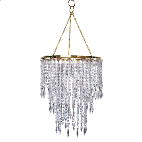 Vectolum Gold Crystal Lamp Shade Multi-Tier Beaded Chandelier Shade for E26 E12 Light Fixtures Reusable Hanging Pendant Decor for Wedding Party Home 9.65 x 11.8 Inch