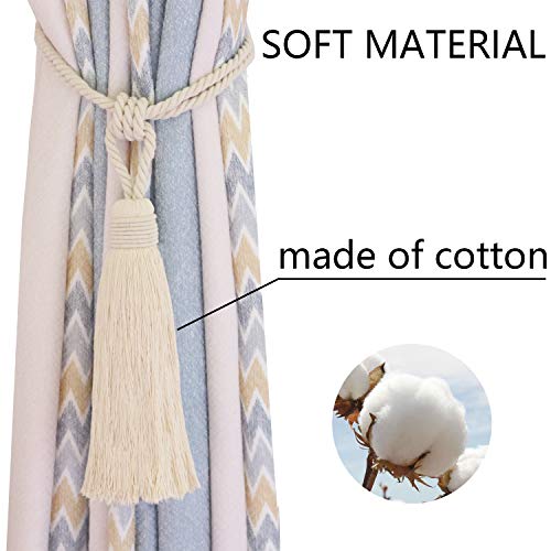 BEL AVENIR 1 Pack Decorative Tassel Curtain Tiebacks, Handmade Rope Holdbacks (White, 1 Pack) - Image 3