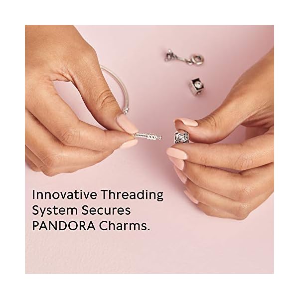 Pandora Moments Logo Barrel Clasp Snake Chain Bracelet - Compatible Moments Charms - Sterling Silver Bracelet for Women - Gift for Her - 7.1"