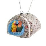 FLAdorepet Winter Warm Bird Bed Parrot Nest House Hammock Plush Snuggle Parakeet Cockatiel Cave Bed Toy for Conure Lovebird Budgie Bird Cage Accessory (Grey, Small)