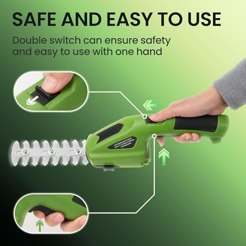 7.2V Cordless Hedge Trimmer, 2-in-1 Electric Shrub Trimmer and Grass Shears with 2000mAh Battery, 1100RPM Motor, 65Mn Blade, Safe and Easy to Use, 1.1LBS Lightweight, Use for Garden, Yard, Lawn