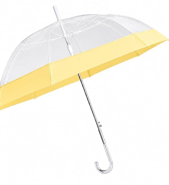 transparent auto open dome umbrella with white edge – stylish clear rain umbrella, windproof, pvc bubble, long handle,full coverag