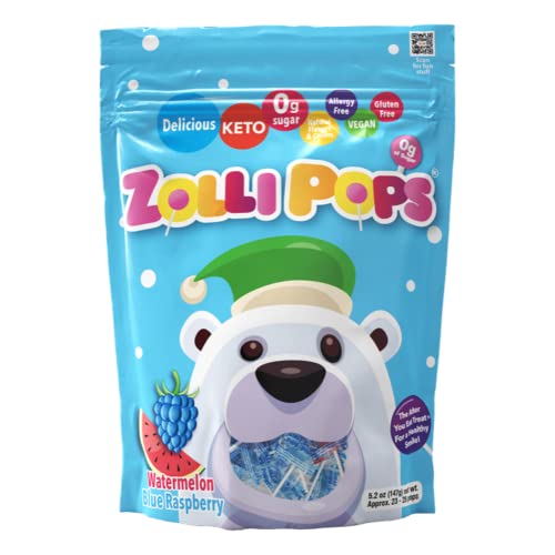Zollipops Paletas de dientes limpios, caramelo anticavidad sin azúcar con xilitol para una sonrisa saludable, ideal para niños, diabéticos y dieta keto, natural, sandía y frambuesa azul, 5.8 onzas