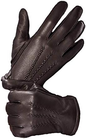 YISEVEN Men's Deerskin Leather Dress Vintage Luxury Gloves Warm Cashmere Lined Three Point Winter Cold Weather Handsewn Heated Motorcycle Everyday Soft Genuine Work New Year Gifts, Brown 11.0"/3XL