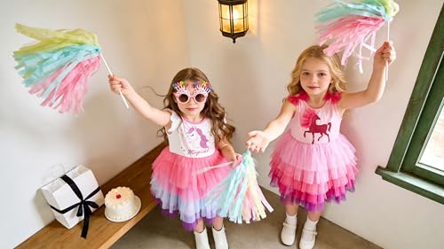 Image of DXTON Toddler Girls Summer Dresses Short Sleeve Tutu Dress for 2-8 Years Girls