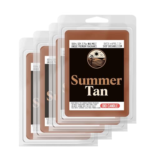 Summer Tan Sunscreen Scented Candle - Smells Like 90's Suntan Lotion at the Beach - 100% Naturally Vegan Soy and Premium Fragrance | Great Gift | Handmade in Denver, Colorado (4 Pack Wax Melts)